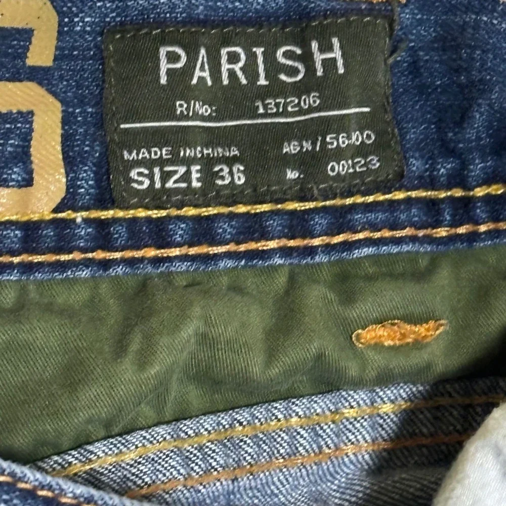 Parish Nation Mens Distressed Denim Shorts Blue Size 36 Raw Hem Embroidered‎